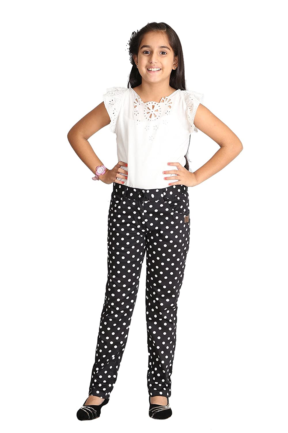 white pants with black polka dots