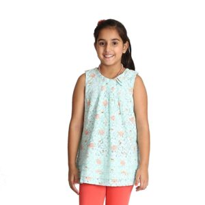 Turquoise Cotton Nylon top for Girls