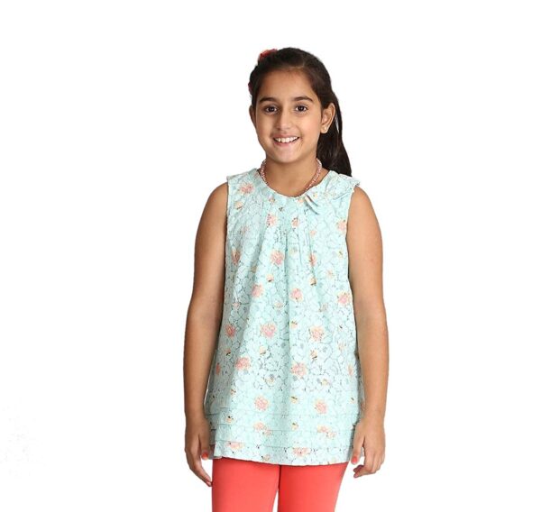 Turquoise Cotton Nylon top for Girls