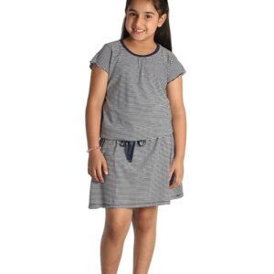 Blue Striped Cotton Blouson Dress for Girls