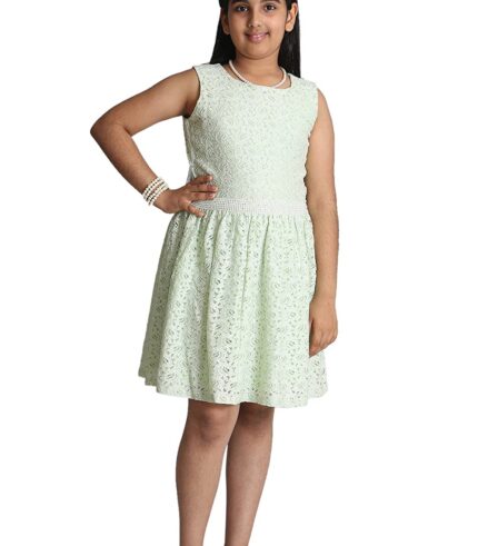 Green Polycotton Frock for Girls