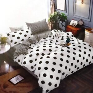Double bedsheet White with Black Polka dot Print