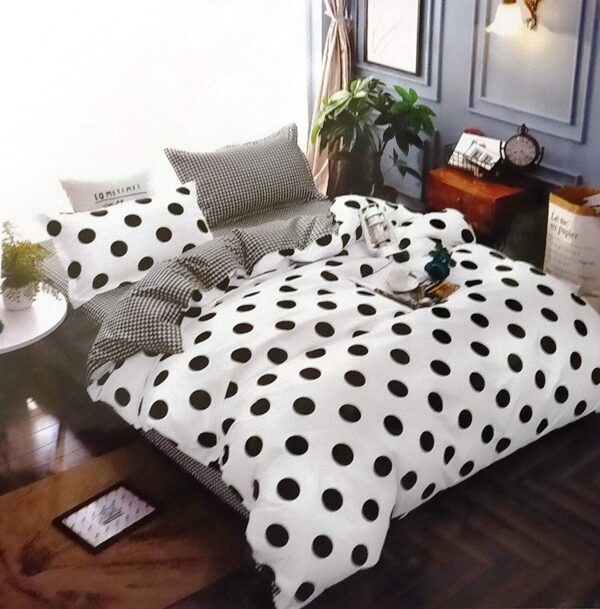 Double bedsheet White with Black Polka dot Print