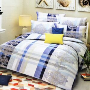 Double bedsheet Blue with Check Print and Color fastness