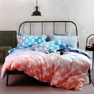 Double bedsheet Blue with Orange Stripe Print