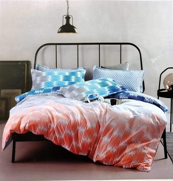 Double bedsheet Blue with Orange Stripe Print