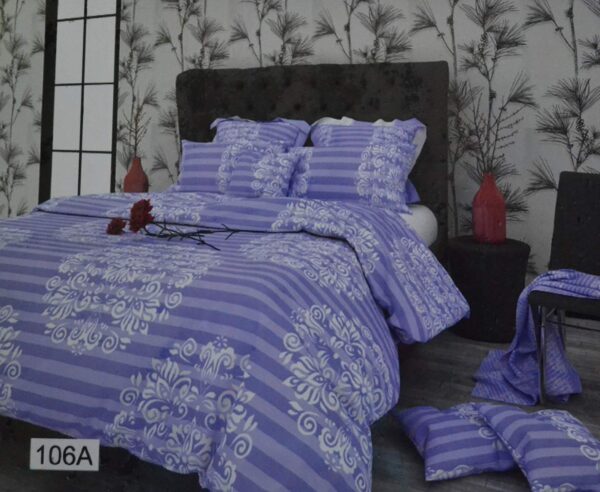 Double bedsheet Blue with White Traditional Print