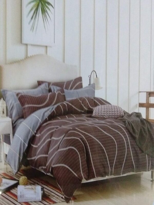 Double bedsheet Dark Brown with Stripes Print and Color fastness