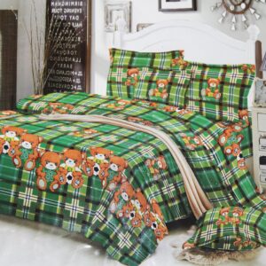 Double bedsheet Green with Teddies Print and Color fastness