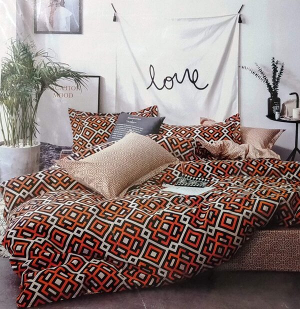 Double bedsheet Orange with Black Printed