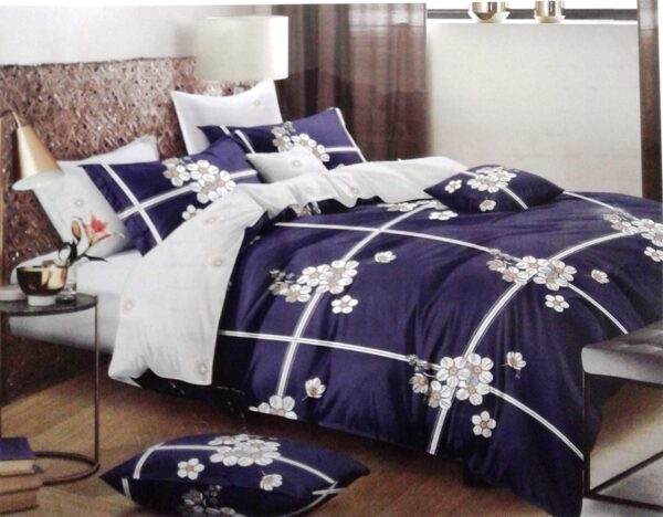 Double bedsheet Purple with White Flowers Print