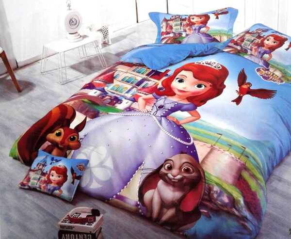 Sofia The First Kids Cartoon Double Bedsheet (Multicolour)