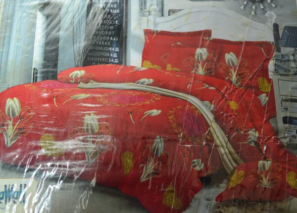 Double bedsheet red with Tulip Print