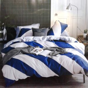 Double bedsheet White with Blue Stripe Print