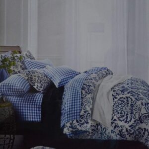 Double bedsheet White with Blue Traditional Print