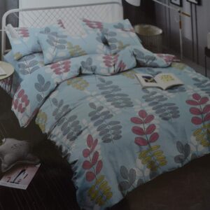 Double bedsheet Sky Blue with Leaf Print